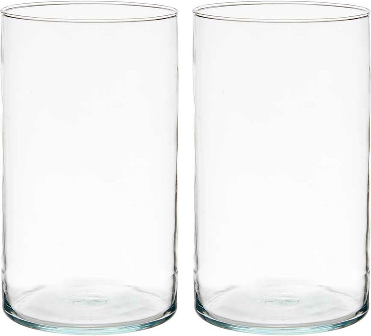 Giftdecor Bloemenvazen 2x stuks - cilinder vorm - transparant glas - 17 x 30 cm