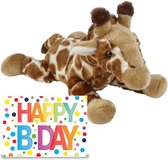 Ravensden - Verjaardag cadeau giraffe 25 cm met Happy Birthday wenskaart