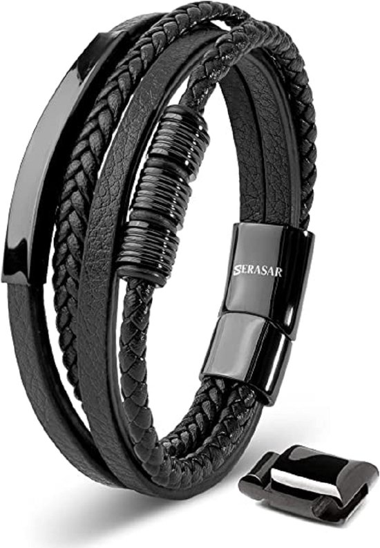 SERASAR Magnetische Armbanden voor Mannen [Brave] - Zwart 23cm - Cadeau-Idee Vriend
