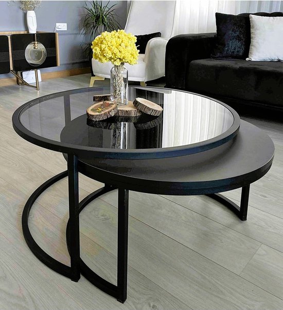 Mirmu® Moderne salontafel in rookglas met zwarte metalen - Rookglas - Zwart -... |