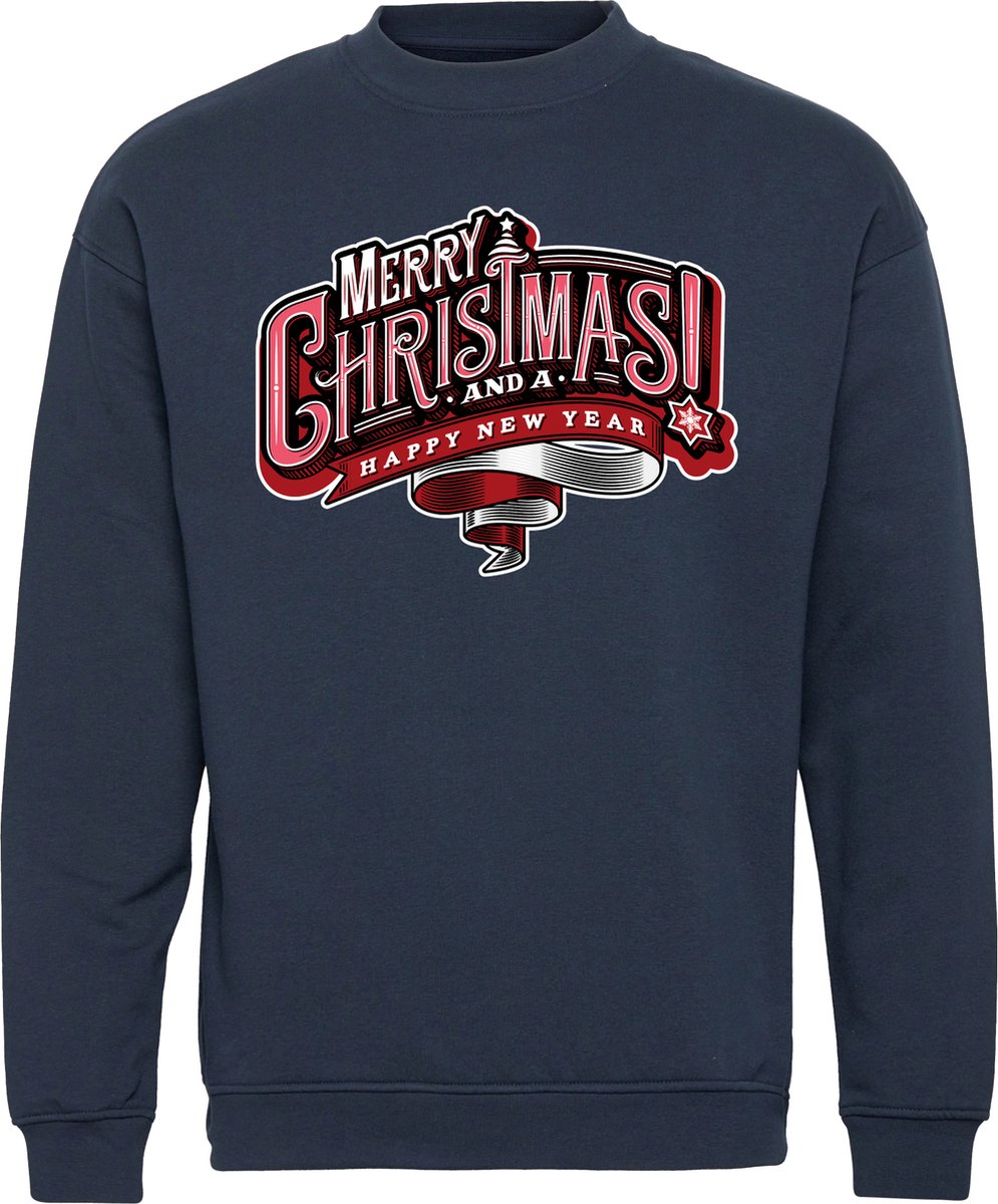 Kersttrui Merry Christmas Happy New Year | Foute Kersttrui Dames Heren | Kerstcadeau volwassenen | Kerst | Navy | maat XS