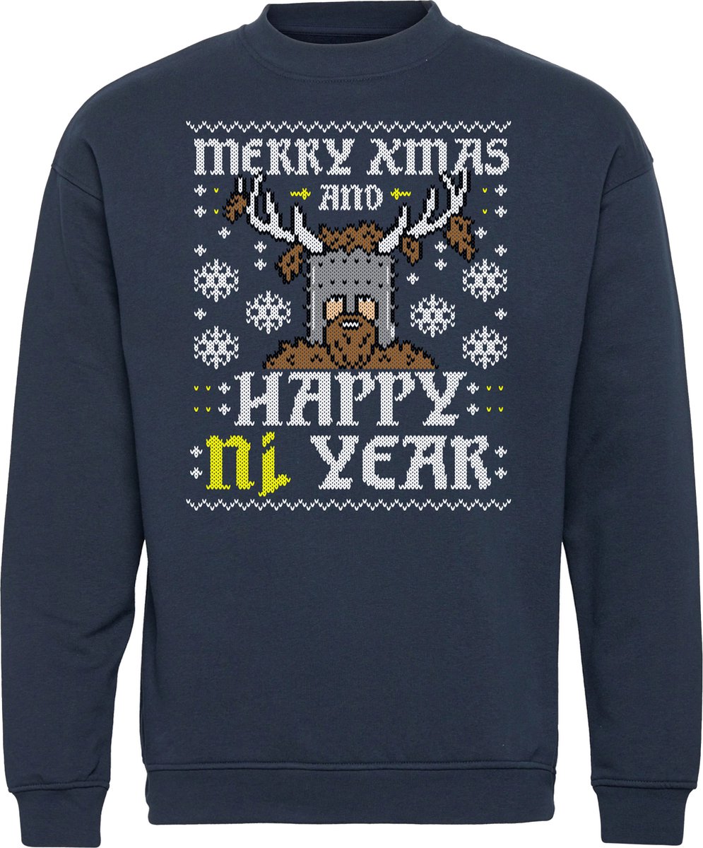 Kersttrui Happy Ni Year | Foute Kersttrui Dames Heren | Kerstcadeau volwassenen | Kerst | Navy | maat 3XL