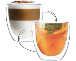 Dubbelwandige Theeglazen met Oor/Handvat – Dubbelwandig Theeglas 250 ml – Thermische Glazen – Koffieglazen – Glazen voor Thee, Koffie en Cappuccino – Set van 2
