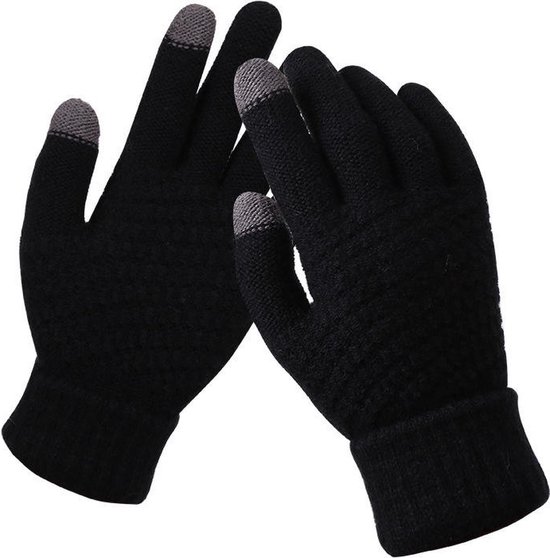 Luxe Gebreide Winter Handschoenen | Touch Tip Gloves | Touchscreen | Voor fiets, motor, scooter, sporten en wandelen | One-size | Winterhandschoenen | Unisex | Dames en Heren | Zwart