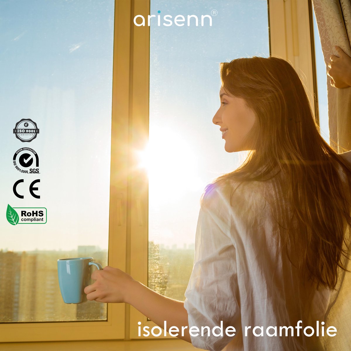 Arisenn® ISOLATIE Raamfolie voor warmte-isolatie | Transparant Lichte Tint 99% met UV protectie - isolatie - HR++ - Zelfklevend - Isolerend raamfolie - voorkomt condensvorming - geluidsreductie - incl. Rakel 60x200