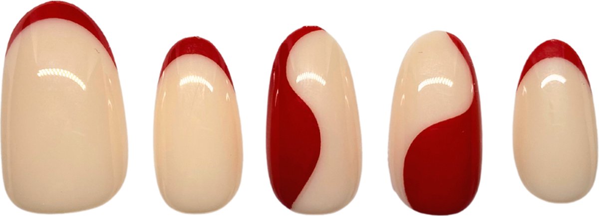 Nailsupplier 'Cherry Kiss' | WINTERCOLLECTIE | Nude nepnagels met rode print | Plaknagels | Kunstnagels met lijm | Press on nails