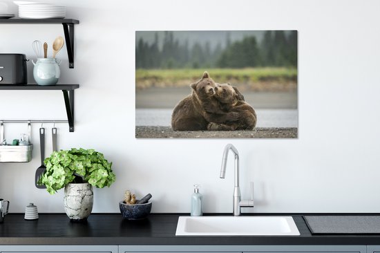 Jouer grizzlis toile 2cm 90x60 cm - impression photo sur toile peinture (Décoration murale salon / chambre à coucher) / Animaux sauvages Peintures Toile
