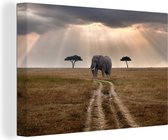 Canvas Schilderij Olifant in het Masai Mara National Park in Kenia - 60x40 cm - Wanddecoratie