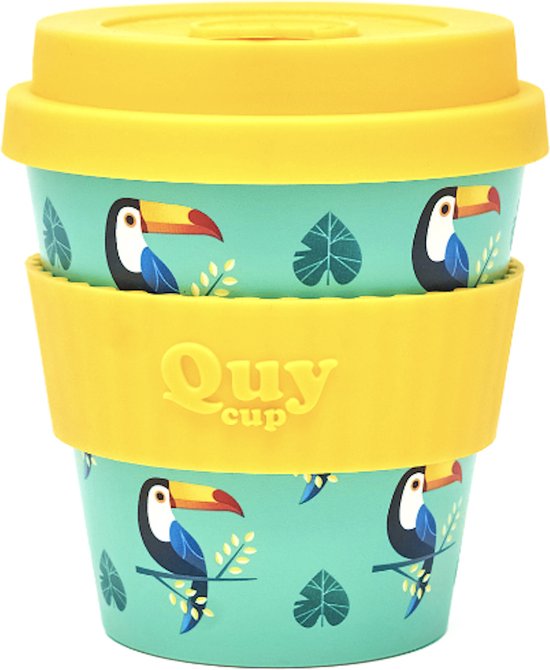 Quy Cup Gobelet de voyage écologique 230 ml - Tucano - Sans BPA - Fabriqué à partir de Bouteilles en PET recyclées avec couvercle en Siliconen jaune