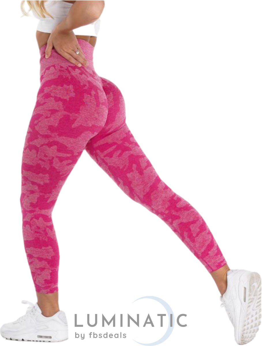 Sportlegging Dames - Yoga Legging - Fitness Legging - Legging Dames - Sport Legging - Shapewear Dames - Camouflage Broek - Camo | Luminatic® | Hot Roze | S