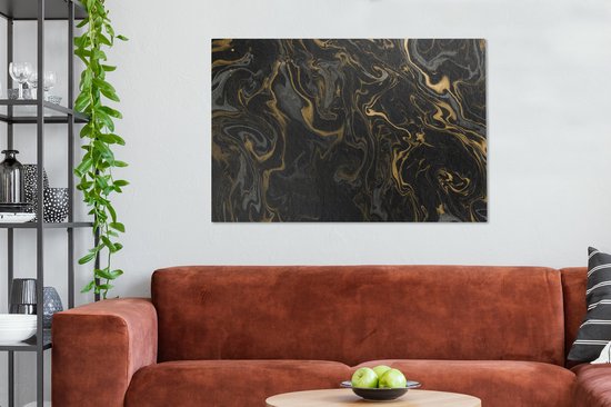 Canvas Schilderij Marmer - Textuur - Grijs - Goud - Marmerlook - Luxe - 120x80 cm - Wanddecoratie