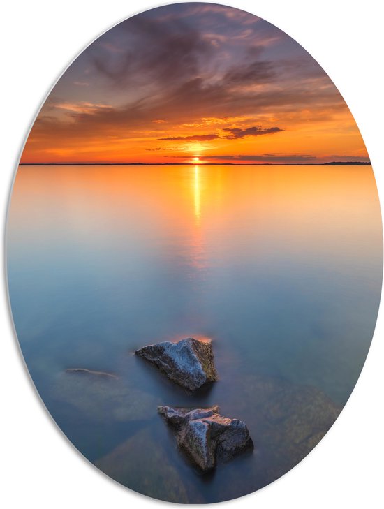 WallClassics - Plaque Ovale en Mousse PVC - Soleil S'éloignant de l' Water - 72x96 cm Photo sur Ovale (Avec Système d'accrochage)