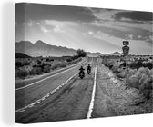 Tableau sur toile Deux motos roulant sur la route 66 - noir et blanc - 60x40 cm - Décoration murale