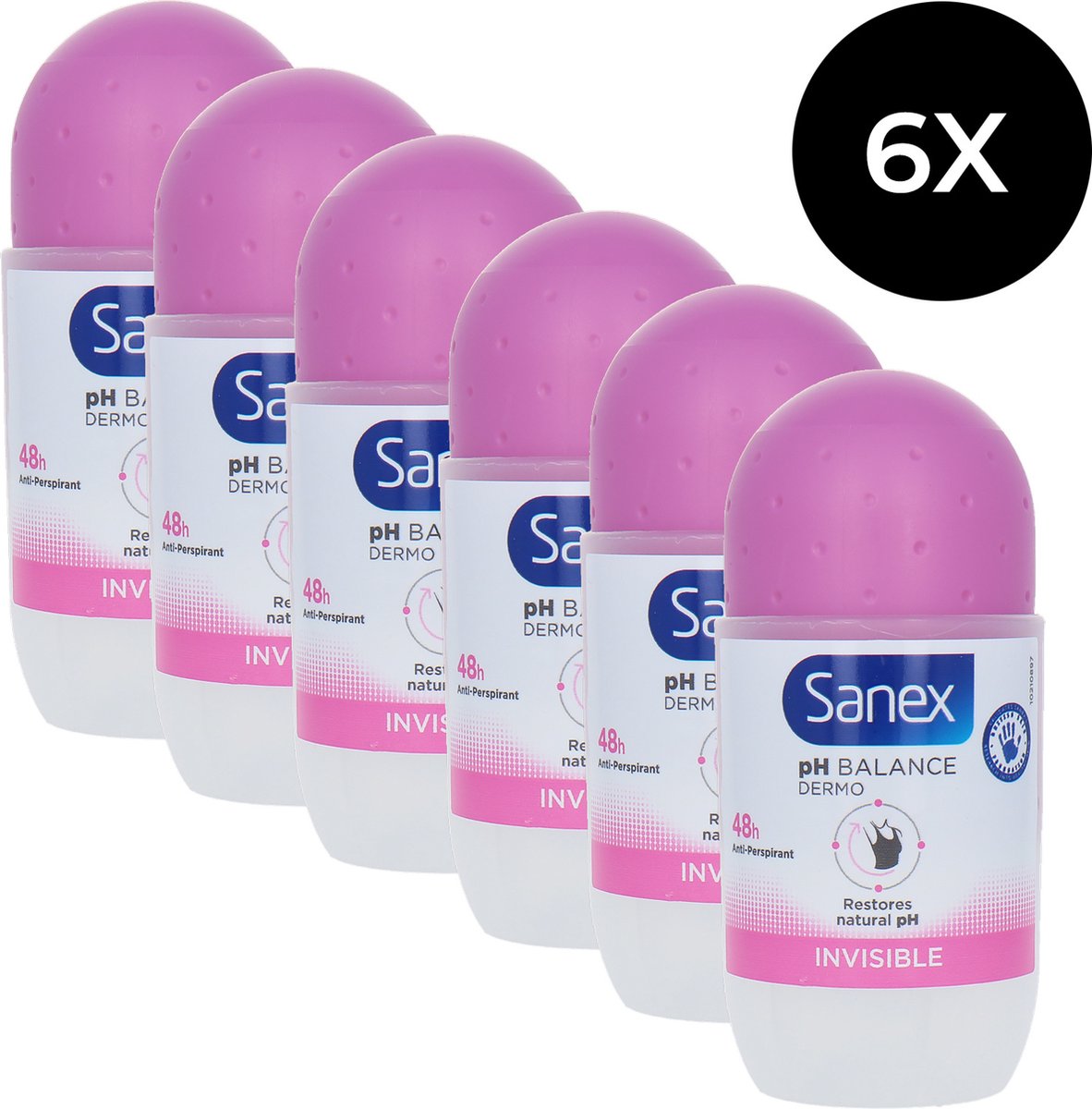 Sanex - Deodorant - Roller - pH Balance Dermo - Invisible - 50ml x 6