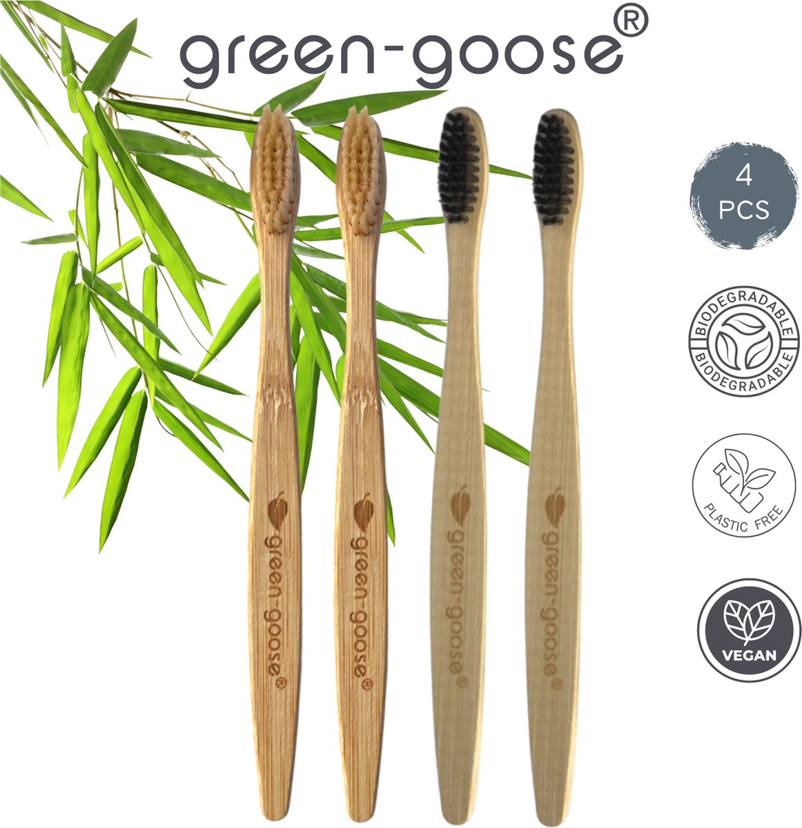 Bamboe Tandenborstel 4 Pack - Bamboo Toothbrush - Bamboo Tanden Borstel - Eco tandenborstel - eco tandenpoetsen - soft