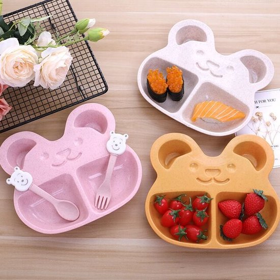 Kinderservies Set - Bordje met Bestek - Beer - Roze van Kinder — afbeelding 3