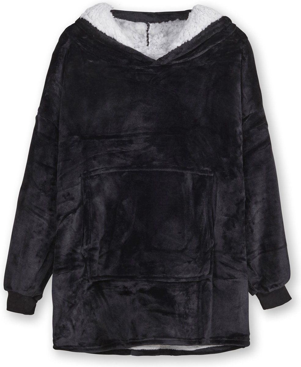 V&L comfortlifestyle - Fleece deken met mouwen - sweater - 280 gsm - Zwart - Snuggle Hoodie - Merkloos
