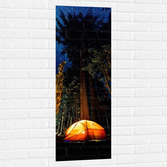 WallClassics - Muursticker - Tentje onder de Bomen - 40x120 cm Foto op Muursticker