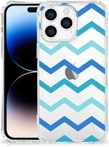 GSM Hoesje Geschikt voor Apple iPhone 14 Pro Max Trendy Telefoonhoesjes met transparante rand Zigzag Blauw