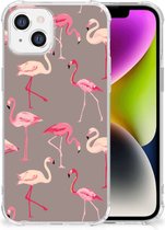 Hoesje met naam Geschikt voor iPhone 14 Telefoonhoesje met doorzichtige rand Flamingo