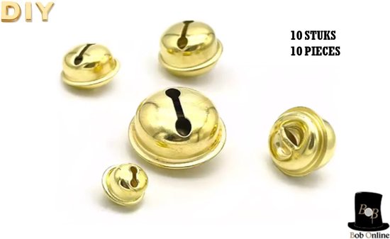 Bob Online ™ - 10 Stuks – Gouden – Metalen Klokjes (Bolvorm) – Metalen Belletjes – 10 Pieces - Gold Metal Bells – 20 mm Klokken – 20 mm Golden Bells (Ball Shaped) – Doe-het-zelf Bellen – DIY Bells – Ambachtelijke & Hobby Metalen Bellen Klokjes