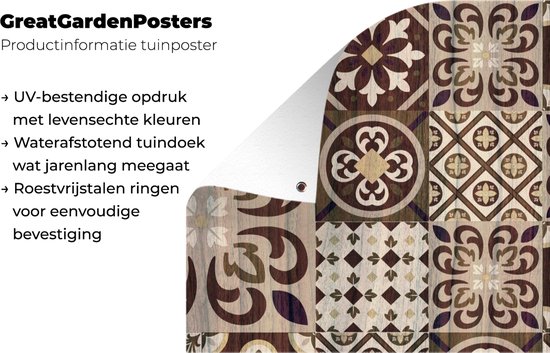 Tuindecoratie Retro - Patronen - Bruin - Bloemen - Abstract - 40x60 cm - Tuinposter - Tuindoek - Buitenposter