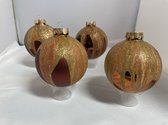 4 handpainted kerstballen bruin, brons, goud, glitter