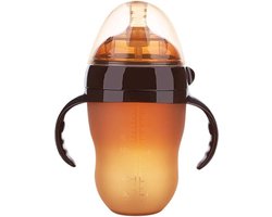 Siliconen Babyfles met Handvaten – Zuigfles & Voedingsfles – 240ml – Lekvrij & Antislip – BPA-vrij – Drinkbeker voor Baby’s - Bruin