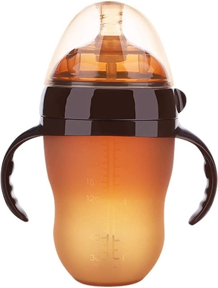 Goedkoopste Siliconen Babyfles met Handvaten – Zuigfles & Voedingsfles – 240ml – Lekvrij & Antislip – BPA-vrij – Drinkbeker voor Baby’s - Bruin