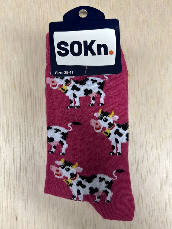 SOKn. trendy sokken *KOEIEN* roze maat 35-41 (ook leuk om kado te geven !)