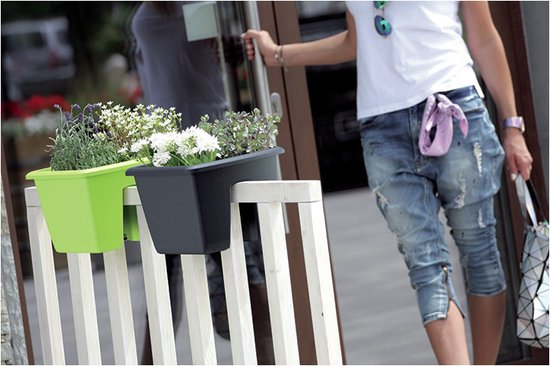 Prosperplast Plantenbak - balkon plantenpot - antraciet - kunststof - 40 cm - balustrade