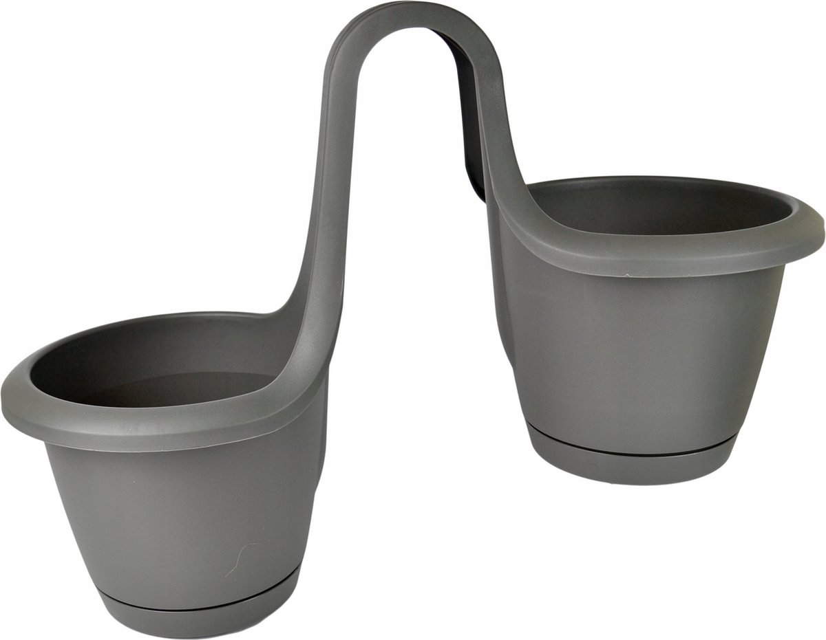 1x Stuks kunststof Respana twins ronde balkon plantenpotten/bloempotten lichtgrijs 2x 2,5 liter - Balkon decoraties