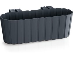 Plantenbak/bloembak met haken - antraciet grijs - 38 cm - kunststof - rechthoekige - voor balkon