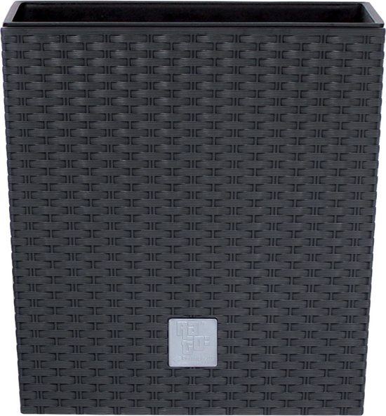 Prosperplast Bloempot/plantenpot Rato - rotan look - met binnenpot - antraciet - 40 x 40 x 41 cm - kunststof