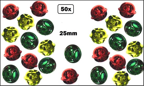 50x Belletjes rood/geel/groen - bellen thema feest carnaval party festival muziek