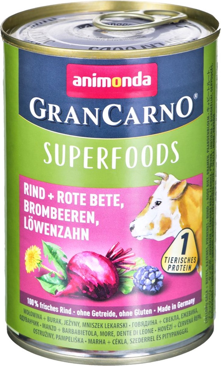 Animonda ANIMONDA GranCarno Superfoods smaak: rundvlees, rode biet, braam, paardenbloem - blik - 6 x 400g