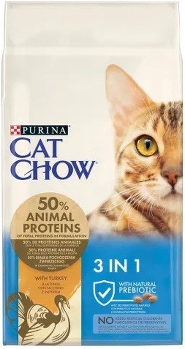 Purina Nestle Chow 3 In 1 Kalkoen 15kg Kat Voedsel Transparant 15kg