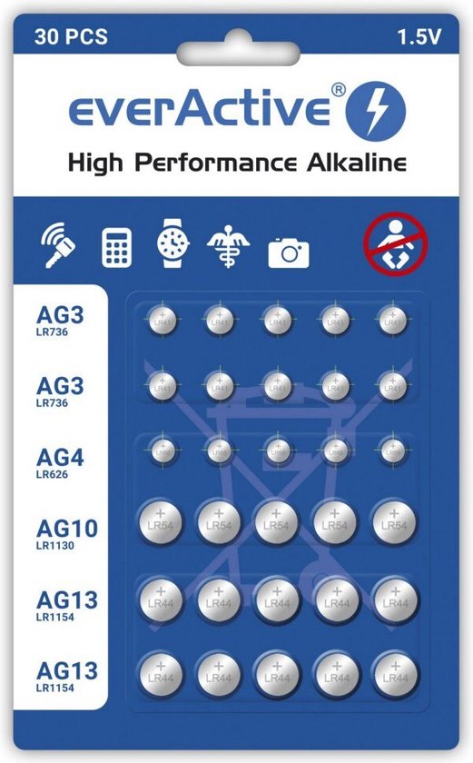 30x everActive PACK AG3 / AG4 / AG10 / AG13 Alkaline