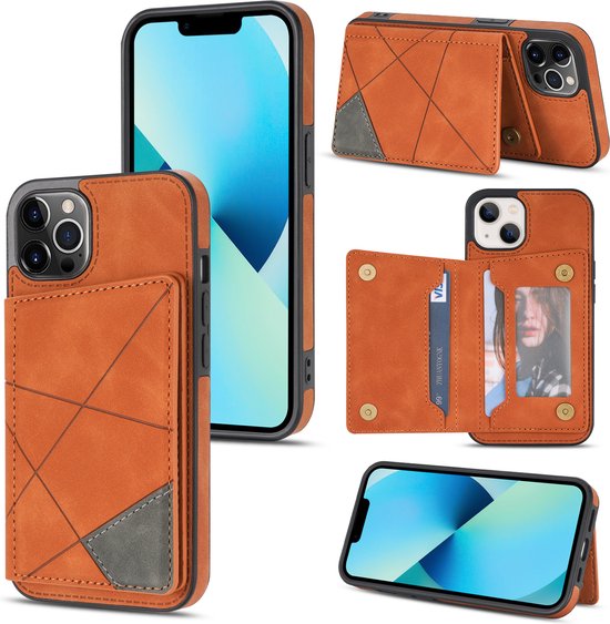 Coque iPhone 14 pro en cuir avec porte-cartes · Marron, Noir · Accessoires