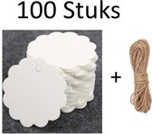 Larrel 100 stuks witte cadeaulabels, 5 cm, ronde hangers, etiketten met 20 m henneptouw, cadeauhangers, knutselkaart, cadeauhangers om te beschrijven voor feest, handwerk, bruiloft, Kerstmis