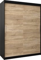 InspireMe - Kledingkast met 2 schuifdeuren, Modern-stijl, Kledingkast met planken (BxHxD): 150x200x62 - TORM 150 Zwart Mat + Sonoma Eik