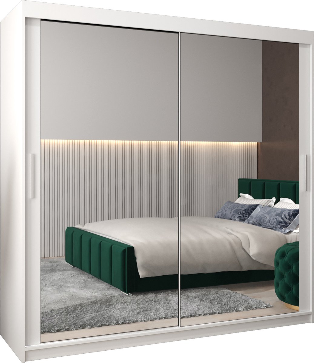 InspireME Kledingkast met 2 schuifdeuren, Modern-stijl, Kledingkast met planken (BxHxD): 200x200x62 - TORM III 200 Wit Mat