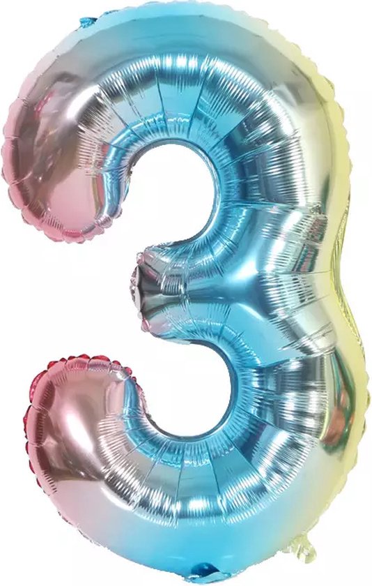 SemDeco - Cijfer Ballon - Regenboog - Cijfer 3 - XL 80cm
