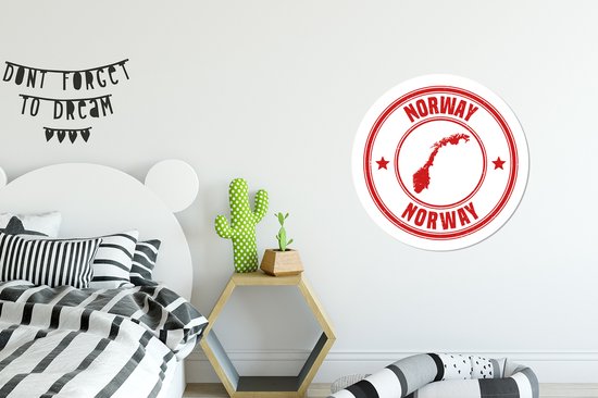 Illustration d'un timbre rouge de Norvège Sticker mural cercle mural 50x50 cm / cercle papier peint / cercle mural / cercle vivant - autocollant & coupe ronde
