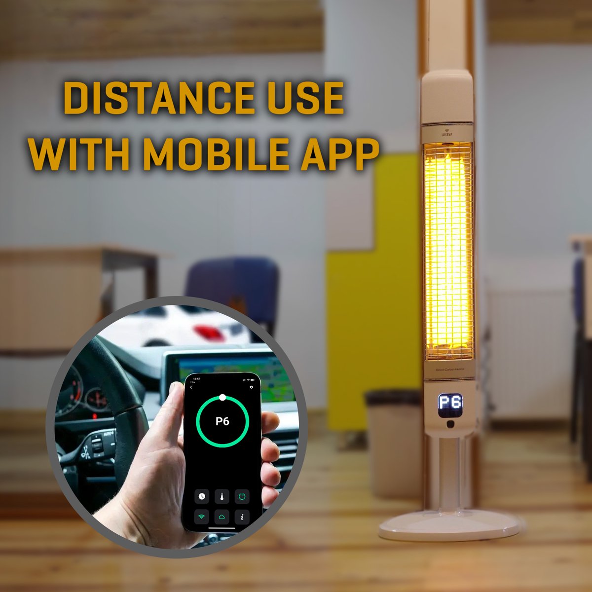 LUXEVA Smart FR WhiteWIFI 2500 WATT-Designed by Step&Stones hoveniers- Elektrische Terras Verwarming - Bedienen via je Mobiel / WIFI - Binnen en Buiten Staand Infrarood Kachel - Wit - Timer + 6 Instelbare Warmtes - Timer - Gratis Beschermhoes erbij ! – foto 6