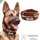 Hondenhalsband Leer met naam en telefoonnummer - Honden halsband met ID TAG - maat XL