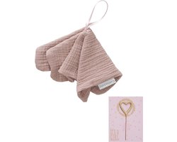 Speendoekje roze met mini wondercard - geschenkset - speenkoord - kraammand - baby cadeauset - meisje - kraamcadeau - kraamkado - babyshower - gender reveal - cadeauset - newborn - roze