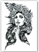 GlittersXL - Temporary Tattoo Vrouw met Rozen (A5 formaat) [Neptattoo - Tijdelijke tatoeage - Nep Fake Tattoos - Water overdraagbare festival sticker henna outfit tattoo - Glitter tattoo - Volwassenen Kinderen Jongen Meisje]