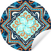 Motif carré avec une étoile sur un fond bleu foncé et des accents orange Sticker papier peint cercle mural - 100x100 cm - peinture ronde - cercle papier peint - cercle mural - cercle vivant - autocollant et découpe ronde