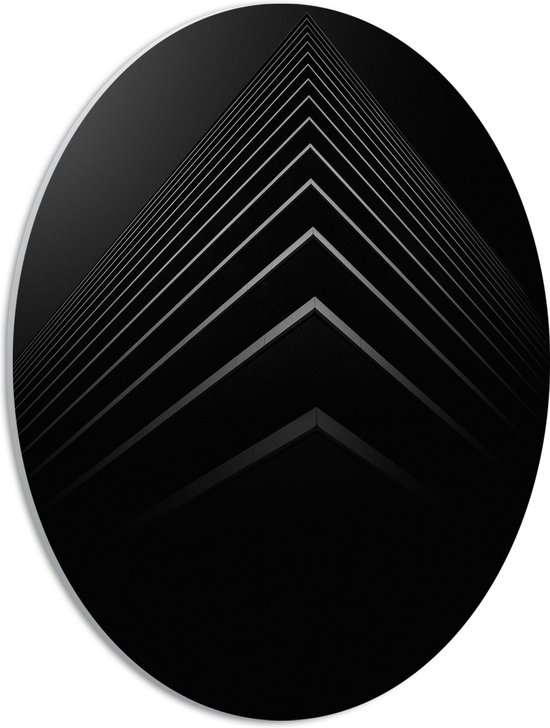 WallClassics - PVC Schuimplaat Ovaal - Stapel Zwarte Abstracte Platen - 30x40 cm Foto op Ovaal  (Met Ophangsysteem)